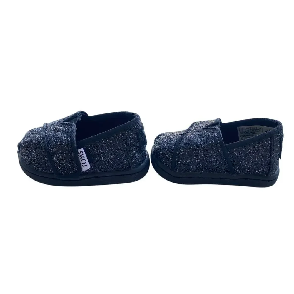 Toms Classic Black Glitter Baby Infant Walker Size 2 Shoes